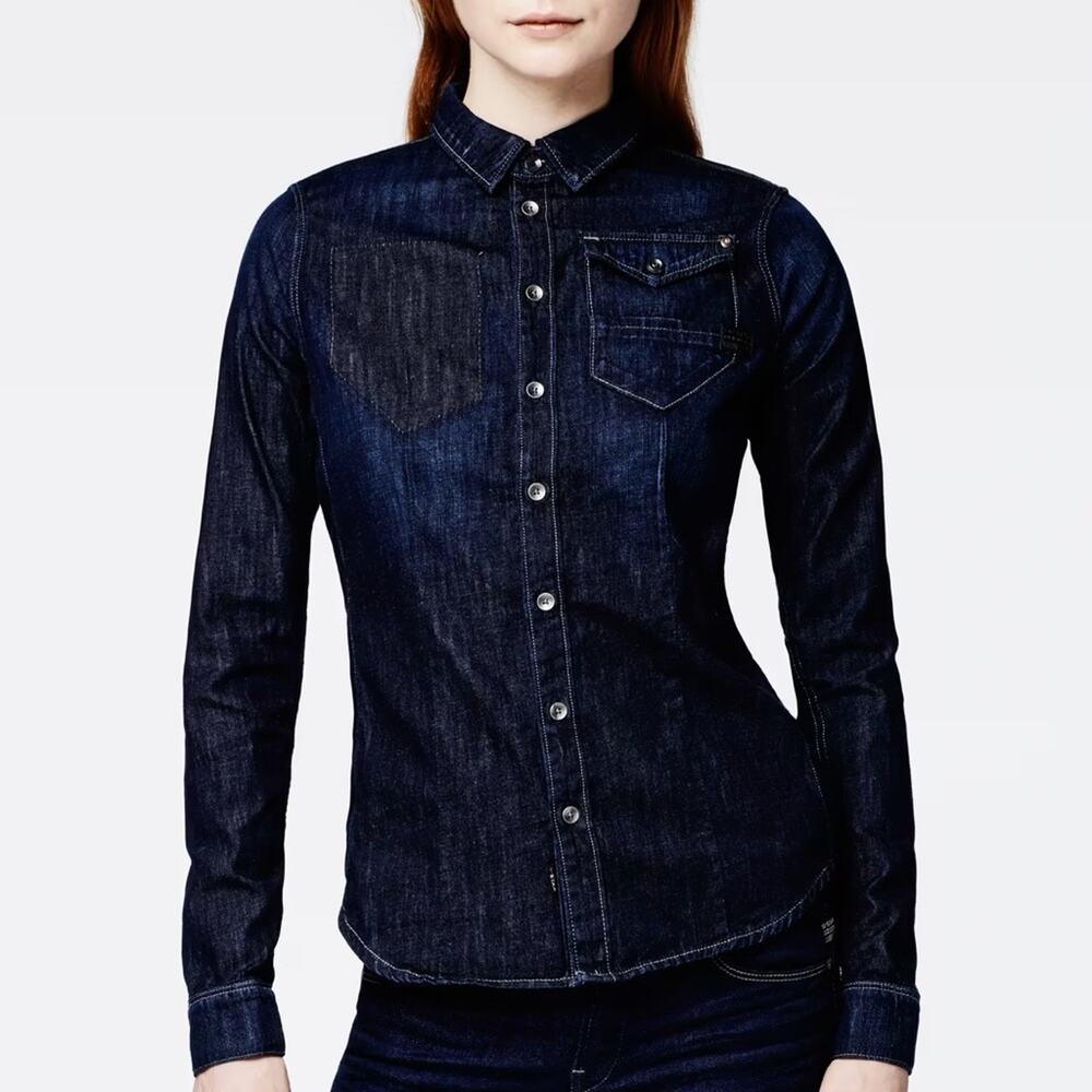 G-Star Raw Hunter 5620 Straight Shirt Lightweight Dark Denim Button Down Size S